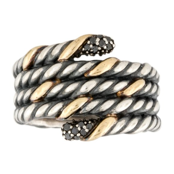DAVID YURMAN 18K YELLOW GOLD & STERLING SILVER DIAMOND TWO-TONE CABLE BAND RING - Picture 3 of 8